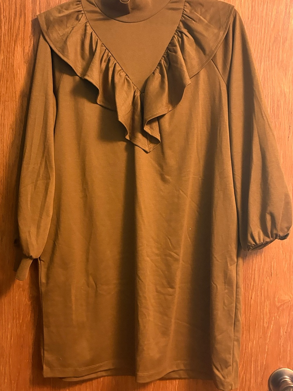 Who What Wear olive Ruffle Mock Neck Tunic